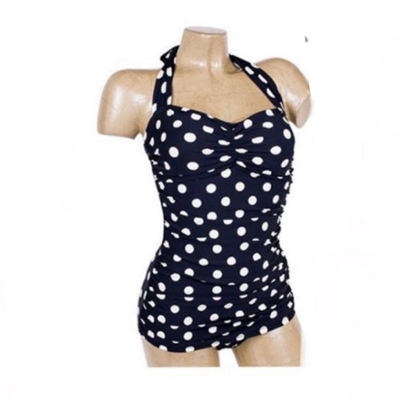 Navy blue & Ivory one piece bathing suit - Picture 1 of 3
